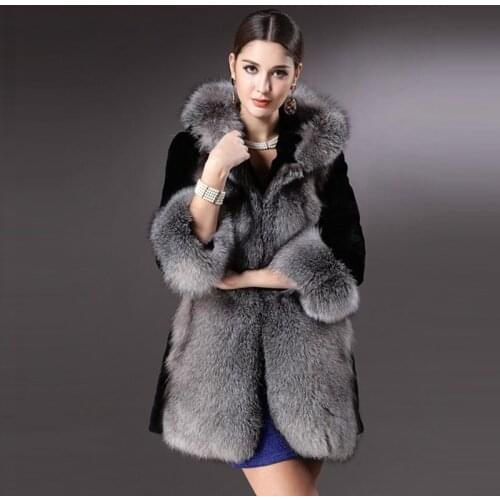 Europe & America Faux Fur New Fashion 2019 Autumn Winters Female Three quarter Womens coats Hooded Overcoat