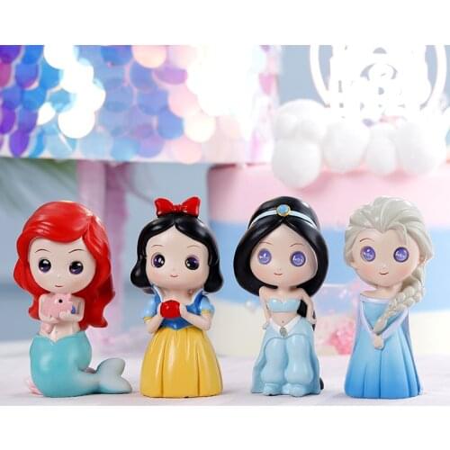 Disney Princess Kawii Elsa Ariel Jasmine Snow White Action Figure Toys Cute Resin Figure Doll Toys Gifts for Kids Girls