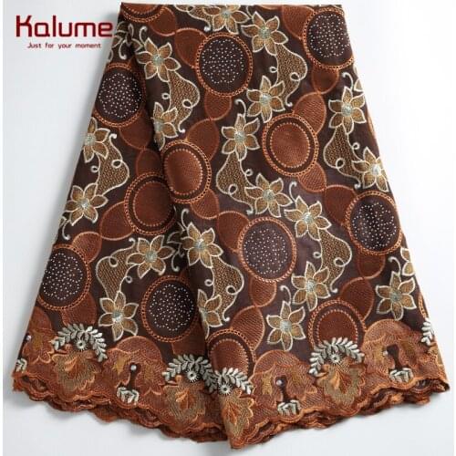 Kalume Brown Swiss Cotton African Lace Fabric High Quality Nigerian Swiss Voile Lace Fabric For People Sewing Party Stones F2272