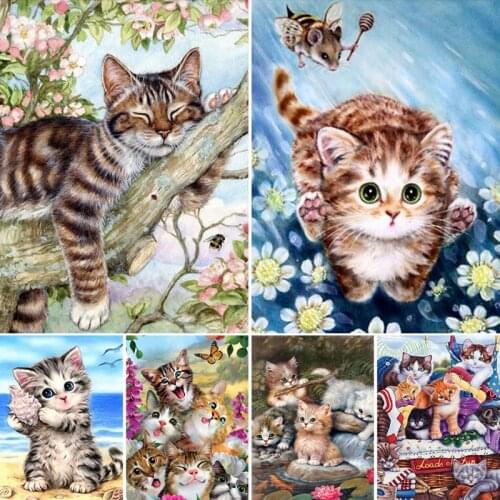 Round Full Diamond Mosaic 5d Cute Cat Diamond Painting Diy Diamond Embroidery Cross Stitch Kits Home Decor
