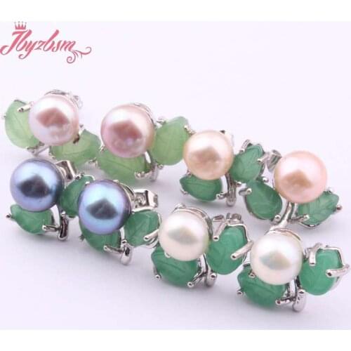 6mm Natural Round Freshwater Pearl Green Jades Stone Beads Tibetan Silver Earrings For Woman Christmas Valentines Gift 1 Pair