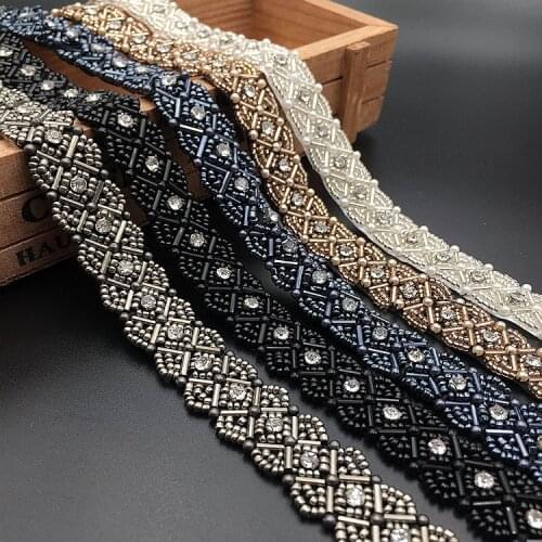 2cm Pearl Beaded Lace Trim Rhinestone Ribbons African Lace Sewing Materials Wedding Dress Collar Sleeve Lace Applique DIY Crafts