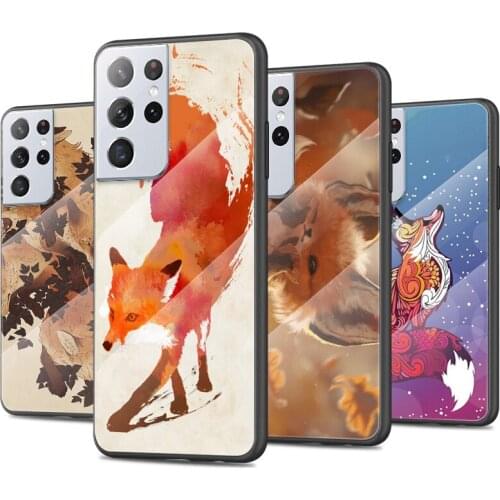 Tempered Glass Hot Now Luxury Cover Coque Fox In Autumn For Samsung Galaxy S21 Ultra Plus 5G Shockproof Shell Phone Case