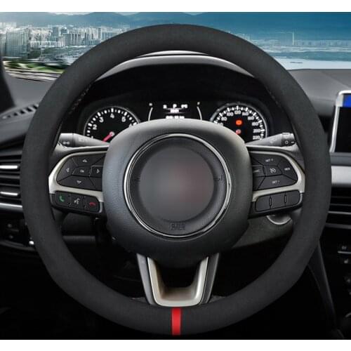 MIDOON Carbon Fiber Cow Leather Car Steering Wheel Cover For Jeep Renegade Wrangler jk tj Grand Cherokee Compass Patriot