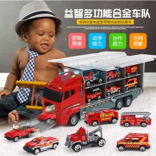 Fire truck toy car large alloy container truck boy car model combination engineering vehicle excavator set W96