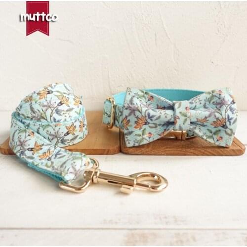MUTTCO retailing fresh style collars with floral THE BLUE FLOWER handmade adjustable dog collar with bow tie 5 sizes UDC060J