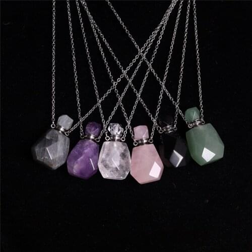 3PCS Wholesale Delicate Perfume Bottles Natural Stone Pendant Cut By Hand Crystal Necklace pendants