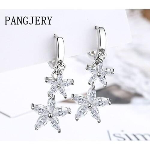 PANGJERY Prevent Allergy 925 Sterling Silver Zircon Flowers Earrings for Women Exquisite Temperament Anniversary Jewelry Gifts