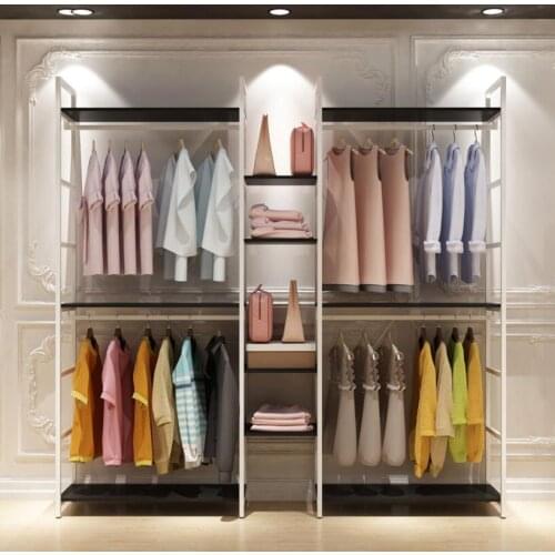 Clothing store hanging rack display rack floor type combined clothes rack double layer clothes rack iron art rack for men and wo