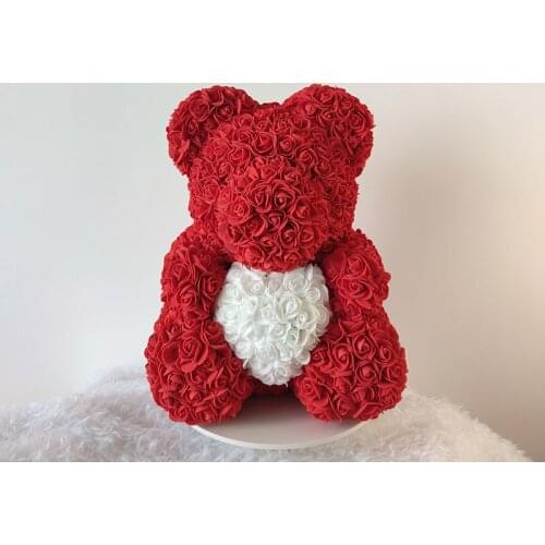 HOT Valentines Day Gift 40cm Red Rose Teddy Bear Rose Flower Artificial Decoration Christmas Gifts Women Valentines Gift