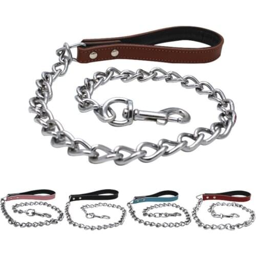 Dog Leash Training Stainless Steel Covered Rope Welding NK Chain Traction Rope Long 125CM PU Material High-Quality