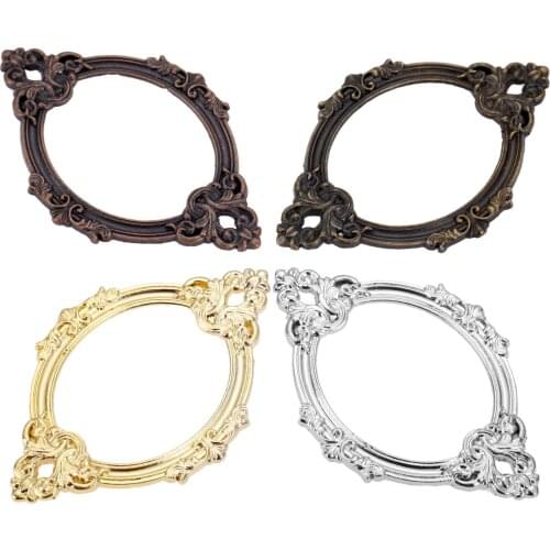 DRELD 5pcs Antique Carved Drawer Label Pull Label Holder File Name Card Frame Holder For Furniture Cabinet Drawer Box 68*44mm