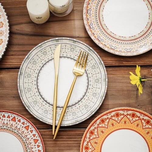 Retro Ceramic Plates Painted Decorative Western Steak Dishes Restaurant Serving Trays Breakfast Bread Plate Kitchen Tableware