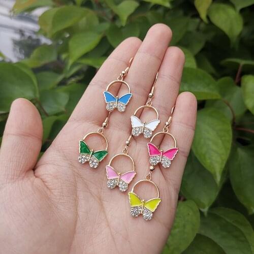Lost Lady New Fashion Fairy Girl Fantasy Butterfly Dangle Kpop Earrings Exquisite Rhinestone Earrings for Women Party Jewelry