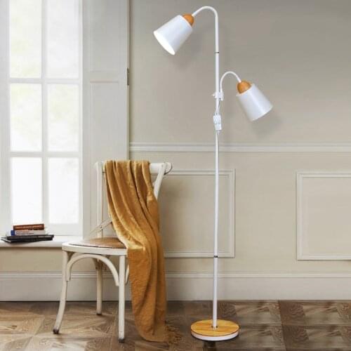Nordic Wooden Floor Lamp Simple E27 LED Wrought Iron Personality Vertical Adjustable Floor Lights for Living Room Bedroom Study
