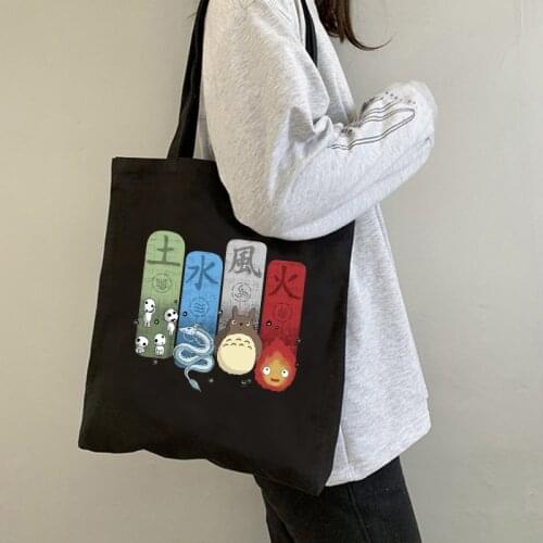 Anime Spirited Away Totoro Shopping Bag Graphic Tote Harajuku Shopper Bag Women Canvas Shoulder Bag Female Ulzzang Funny Eco 90s