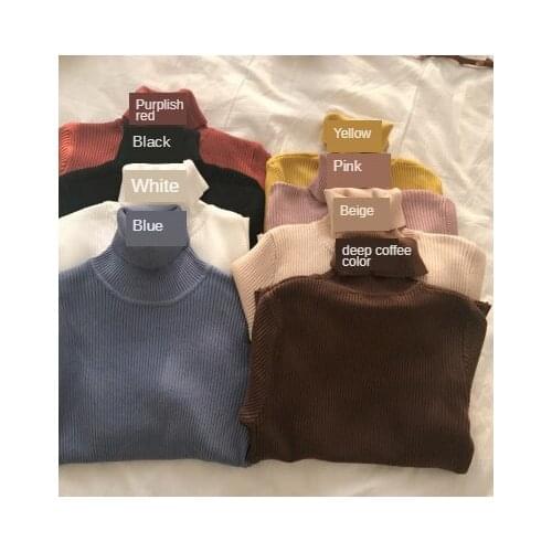 Autumn Winter Sweater Women Knitted Ribbed Pullover Long Sleeve Turtleneck Stretchy Slim Slimming Jumper Soft Warm Pull Femme