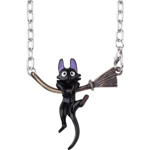 Japanese Hot Movie Miyazaki Hayao Kikis Delivery Service Pendants Necklace Cute Cat Besom Fashion Jewelry Chain For Women