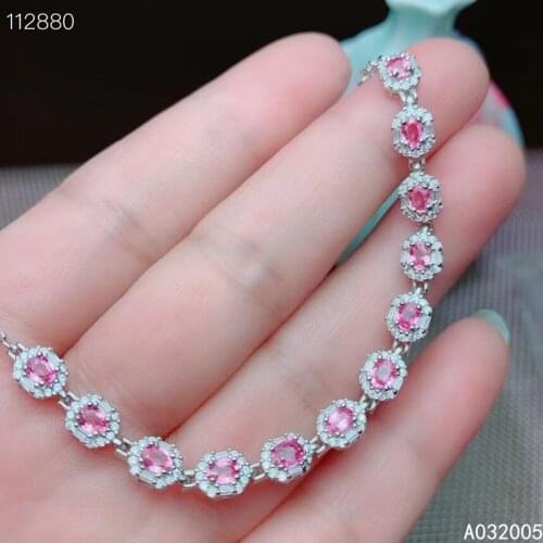 KJJEAXCMY Fine Jewelry 925 Sterling Silver inlaid pink sapphire women hand bracelet luxury support test hot selling