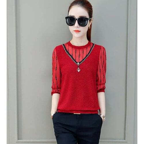 Women Spring Summer Style Lace Blouses Shirts Lady Casual Long Sleeve Transparent Patchwork Blusas Tops DF2722