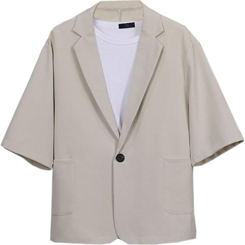 M-XXXL Three Quarter Sleeve Lightweight Casual Blazer Men Korean Streetwear 3/4 Sleeve Oversized Suit Jacket Men Summer Clothing