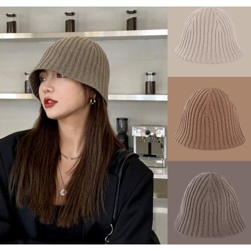 1 PC Womens Korean Style Fashion Bucket Hats Wool Knitted Headgear Caps Elegant Warm Winter Autumn Hair Accessories Headwrap
