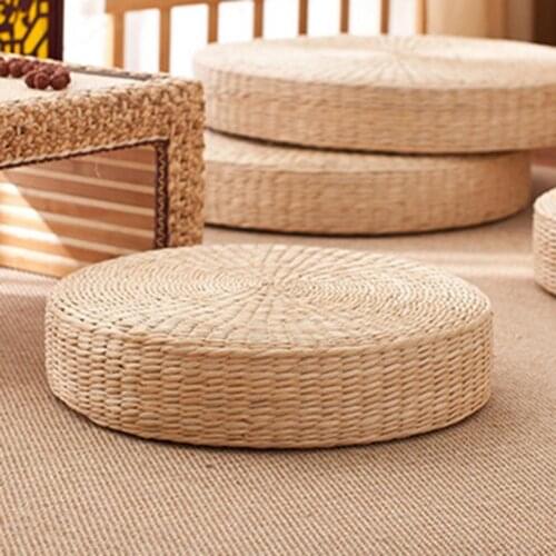 1 Pcs Natural Straw Round Pouf Tatami Cushion Floor Cushions Meditation Yoga Round Mat Chair Cushion Japanese-style Cushion