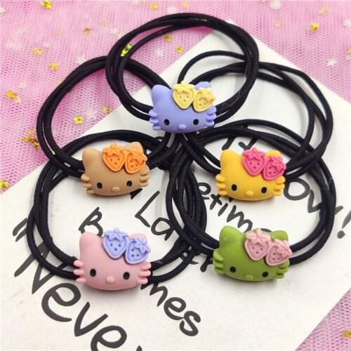 1PCS Lovely Cartoon Cat Black Elastic Hair Bands Toys For Girls 5cm Handmade Creative Scrunchy Kids Hair Accessories For Women