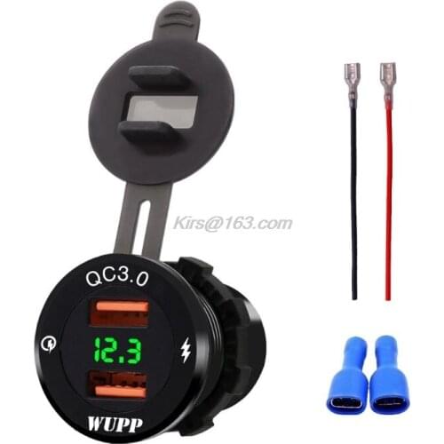 12V/24V Aluminum Waterproof Dual QC3.0 USB Fast Charger Socket Power Outlet Adapter With LED Voltmeter for Car Marine Boat Motor