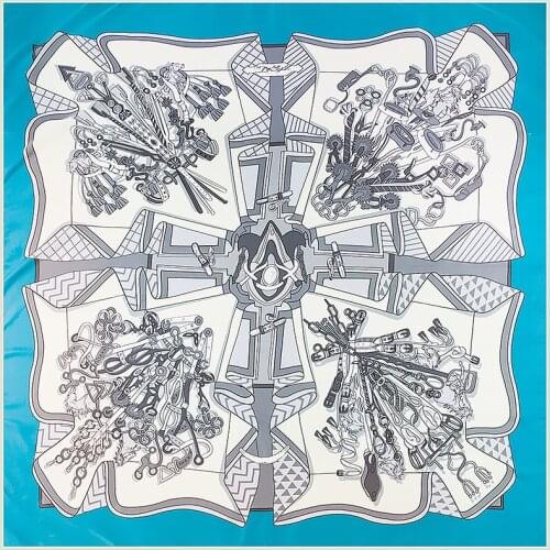 130cm New Brand Woman Scarf Shawl 100% Twill Silk Scarf Square Chain Print Bandana Headband Hijab Scarves & Wraps Beach Towel