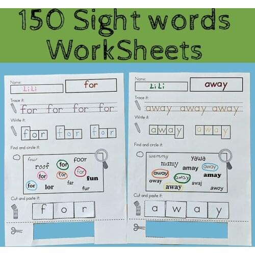 150 Sight Words DIY Wooksheet Children Learning English language Exercise reading coloring books for kids educational toys
