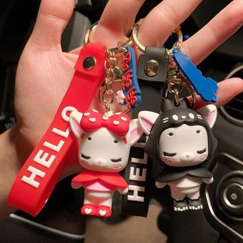 2020 4 Color Kawaii Doll Keychain Cartoon Anime Animal Keyring Women Car Key Couple Bag Pendant Soft Rubber PVC Key Chain Gift