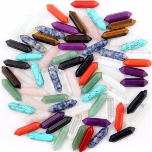 Mutilcolor 24pcs Bullet Shape Healing Pointed Chakra Beads Quartz Crystal DIY Stone Beads Pendant Necklace Jewelry Making