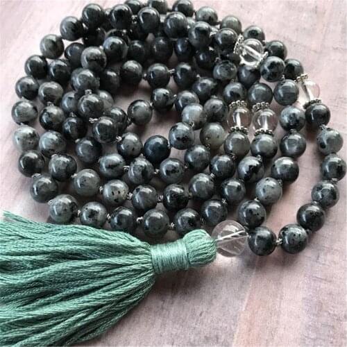 6mm Black Flash Stone Knotted Tassel 108 Bead Mala Necklace Cuff Reiki Spirituality Chakra Colorful Buddhism Wrist Classic Yoga