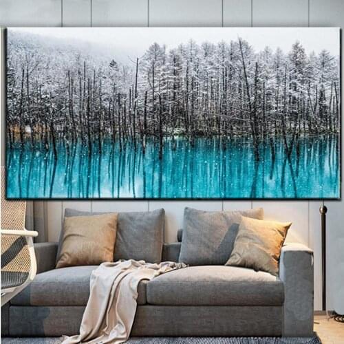 Full Square Circular 5D DIY Diamond Painting Winter Snow,Diamond Embroidery Blue Lakescape rhinestones diamond picture N1491