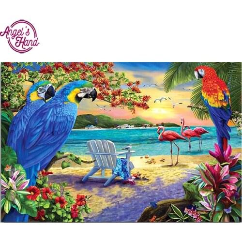 5D DIY Diamond embroidery Flamingo Full square Diamond mosaic Beach flower parrot Diamond painting Cross stitch sea bird