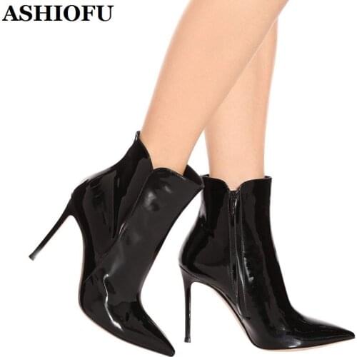 ASHIOFU New 2020 Handmade Stiletto Heels Womens Boots Pointed-toe Party Prom Ankle Booties Large Size Evening Fashion Boots
