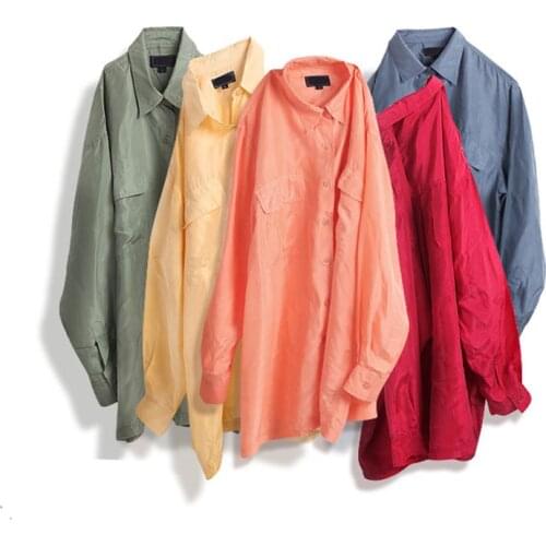 Women Summer 100% Natural Silk Blouse Real Silk Long Sleeve Basic Shirt OL Solid Multi-color Top Shirts Silk Blouses for Women