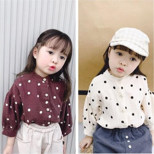 2 3 4 5 6 7 Y Baby Girls Blouses Spring New Childrens Korean Cotton Dots Shirts for Girls Kids Clothing Toddler Girls Shirts