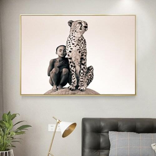 RELIABLI ART Leopard And Child PostersAnd Prints Portrait Animal Pictures For Home Wall Art For Living Room Decoration NO FRAME