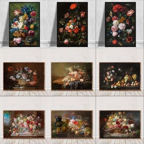 Europe Vintage Canvas Painting Still Life with Flowers In A Glass Vase Posters and Prints Nordic Wall Art Picture for Home Decor