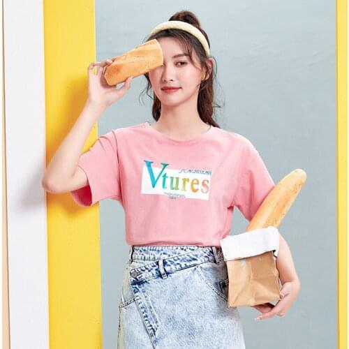 New Korean style Gradient Letter Print T Shirt For Women Tops Harajuku Summer Loose Casual Ladies Short Shirt Tops clothes