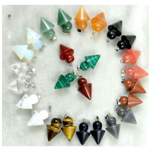 Natural stone Quartz Crystal tiger eye Turquoises Pendulum charms chakra Pendants for diy Jewelry Necklaces Accessories 2pcs