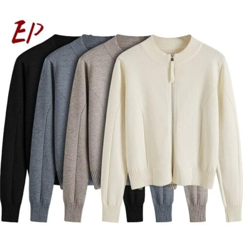 EP 2021 Fashion Spring New Retro Zipper Knitted Cardigan Long Sleeve Sweater Loose Comfortable All-Match Casual Women Knitwear