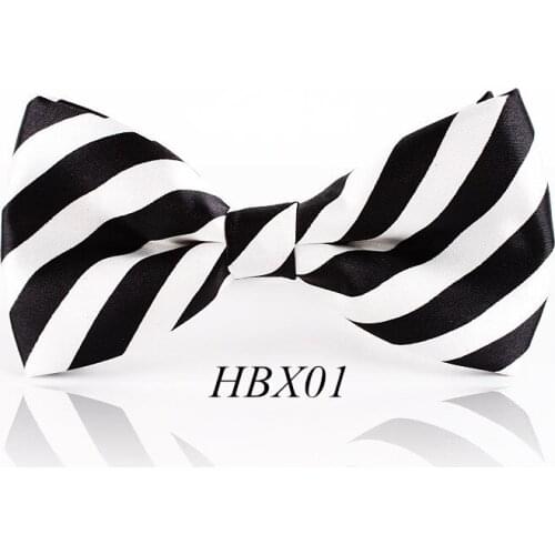 Classic Bow Tie For Men White Black Diagonal Striped Pattern Bowtie Fashion Cravat Leisure Brand