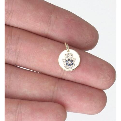 14K Real Gold Plated 10mm Round Brass Charm Pendants Zircon Micro Pave hand pendant for Bracelet Necklace earring Charm 1 Piece