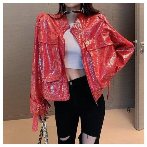 New fashionable Joker bright leather womens 2020 autumn loose slim temperament long sleeve jacket coat tide
