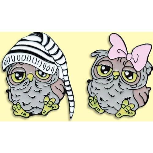 Cute Owl Enamel Pin Hat Bow-knot Badge Brooch Backpack Clothes Lapel Cute Animal Jewelry Gift for Friends Kids