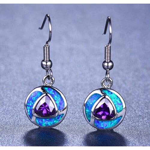 Fashionable Modern Women Earrings Bohemian Faux Fire Opal Purple crystal Zircon Drop Earrings for Women Wedding Party Jewellery