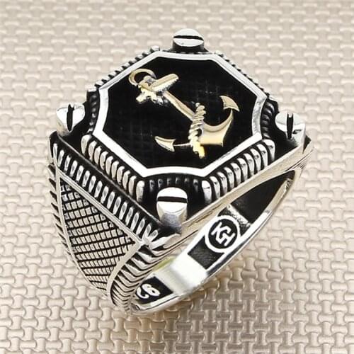 Anchor Rope Square Silver Ring Men Silver Ring Made In Turkey Solid 925 Sterling Silver